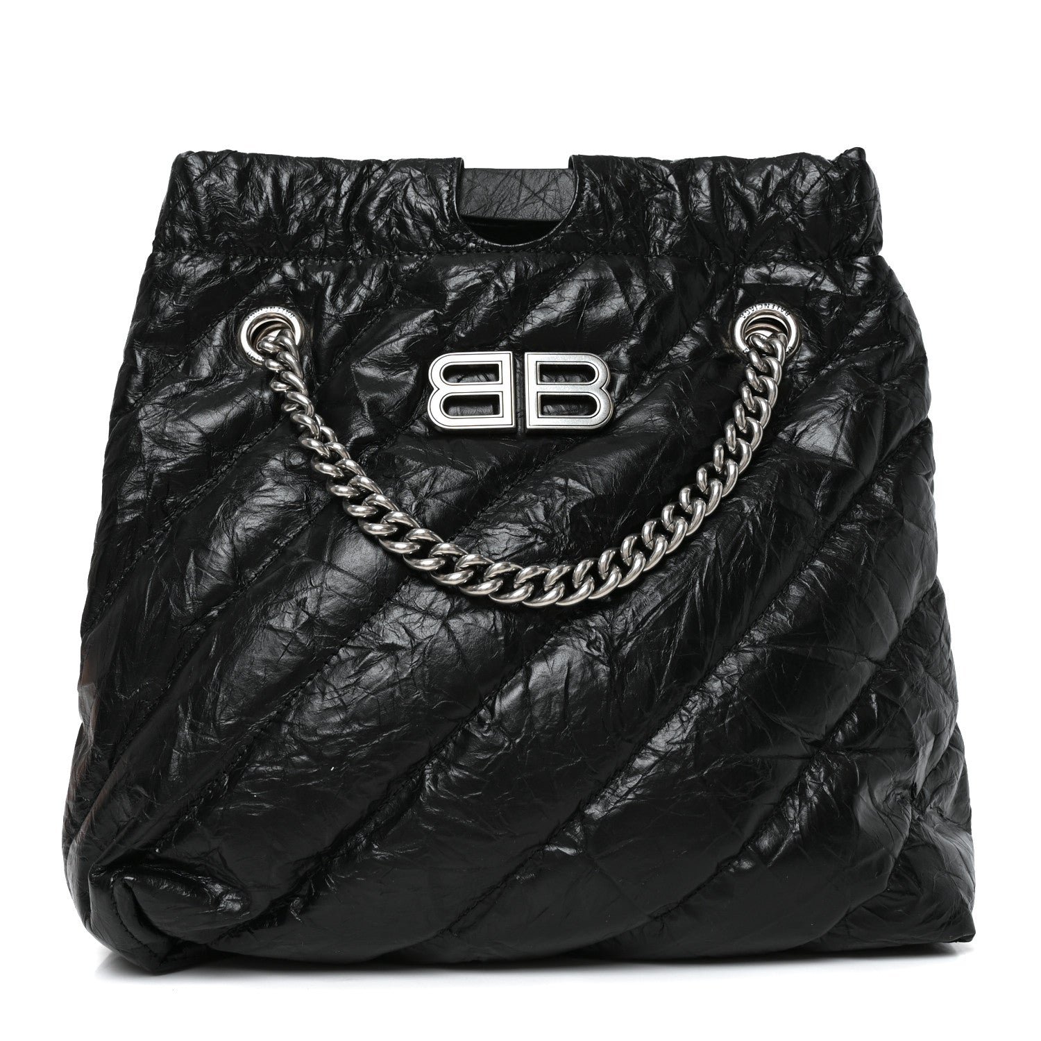 Balenciaga Crushed Calfskin Quilted Crush Small Tote Bag Black