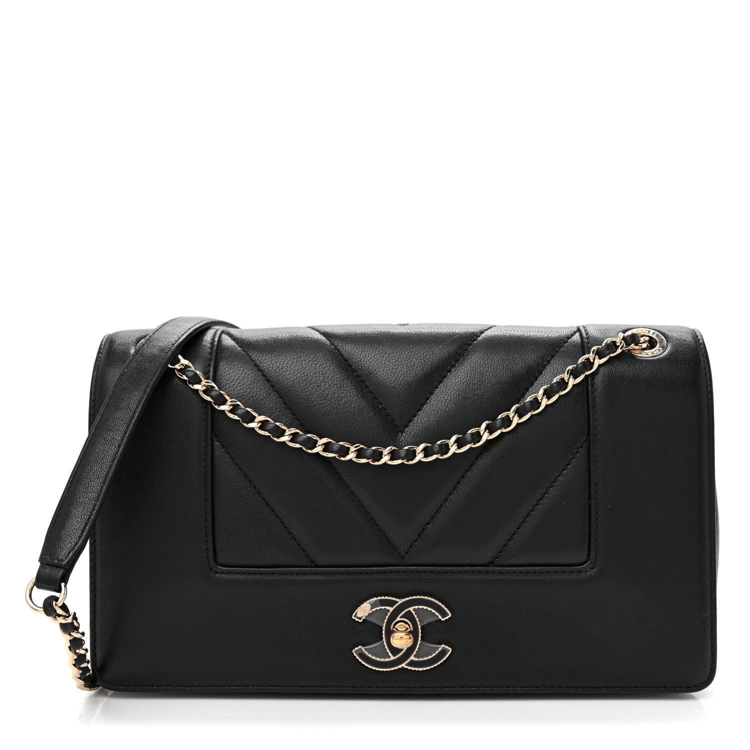 Chanel Sheepskin Chevron Quilted Medium Vintage Mademoiselle Black