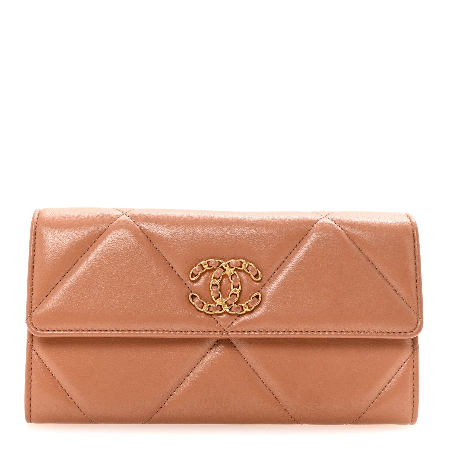 Chanel Lambskin Quilted Chanel 19 Flap Wallet Brown