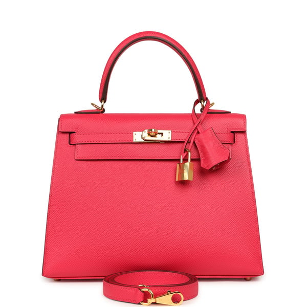 Hermes Pre-owned Hermes Kelly Sellier 25 Rose Extreme Epsom Gold Hardware