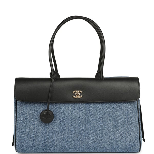 Chanel Large "Urban Essential" East West Shopping Tote Blue Denim, Black Caviar Gold Hardware