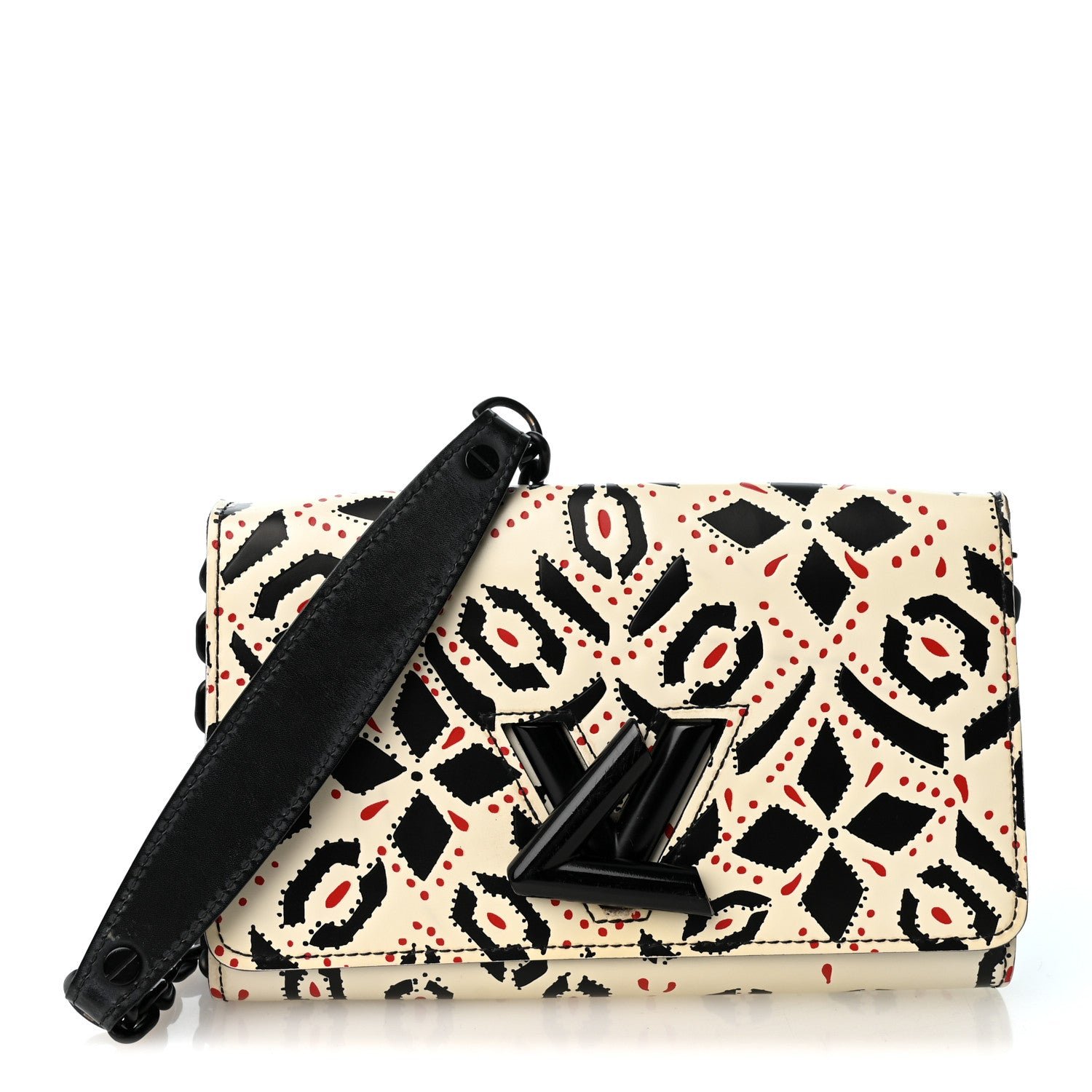 Louis Vuitton Calfskin Graphic Print Twist Chain Wallet White Black White Black