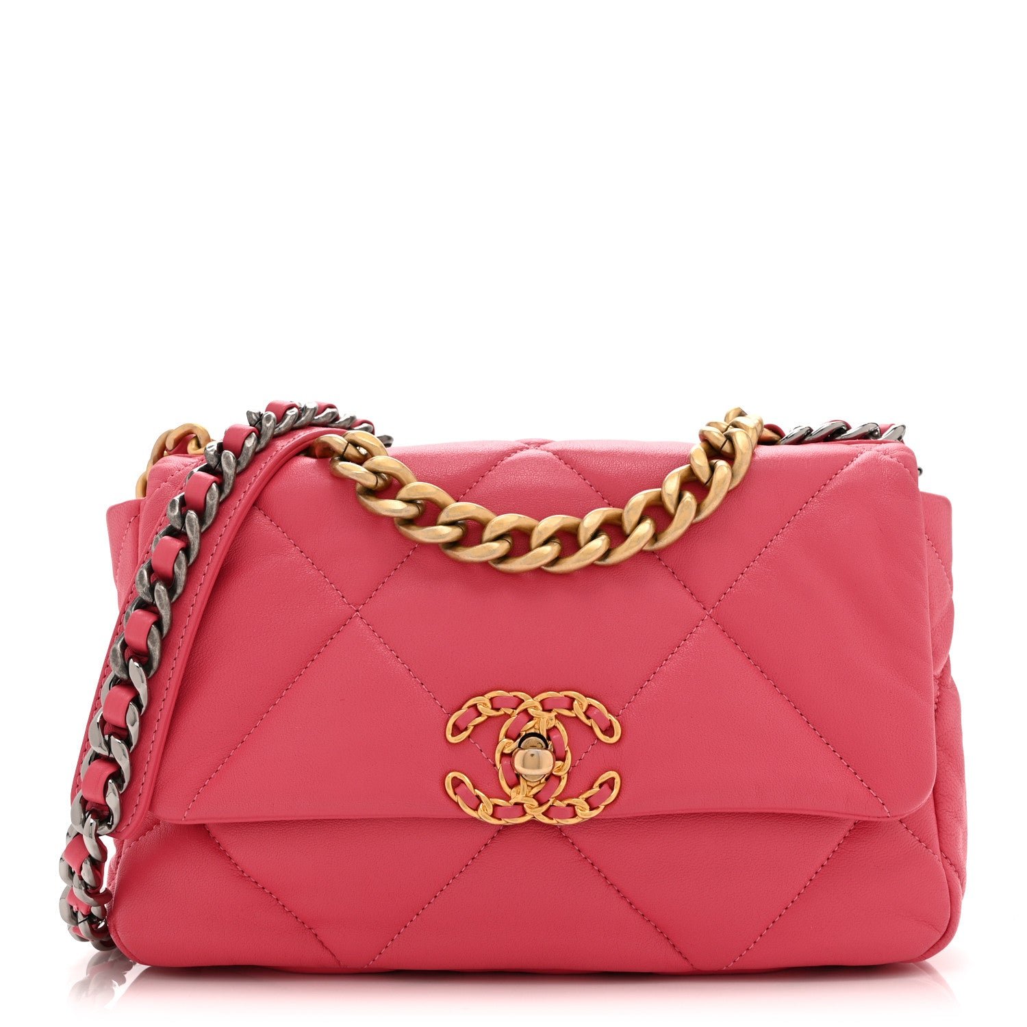Chanel Goatskin Quilted Medium Chanel 19 Flap Dark Pink