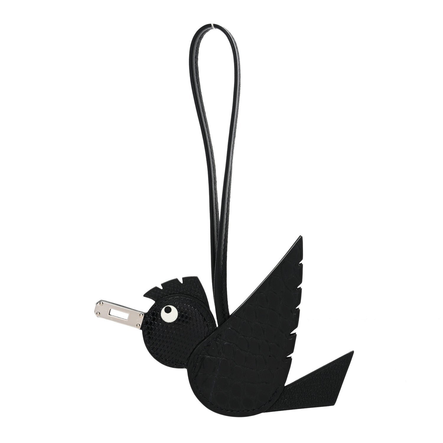Hermes Hermes Epsom Chevre Mysore Swift Alligator Lizard Birdy Bag Charm Black