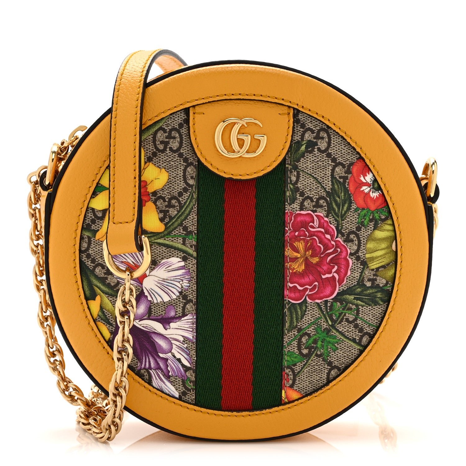 Gucci GG Supreme Monogram Flora Web Mini Ophidia Round Shoulder Bag Beige Multicolor Crop
