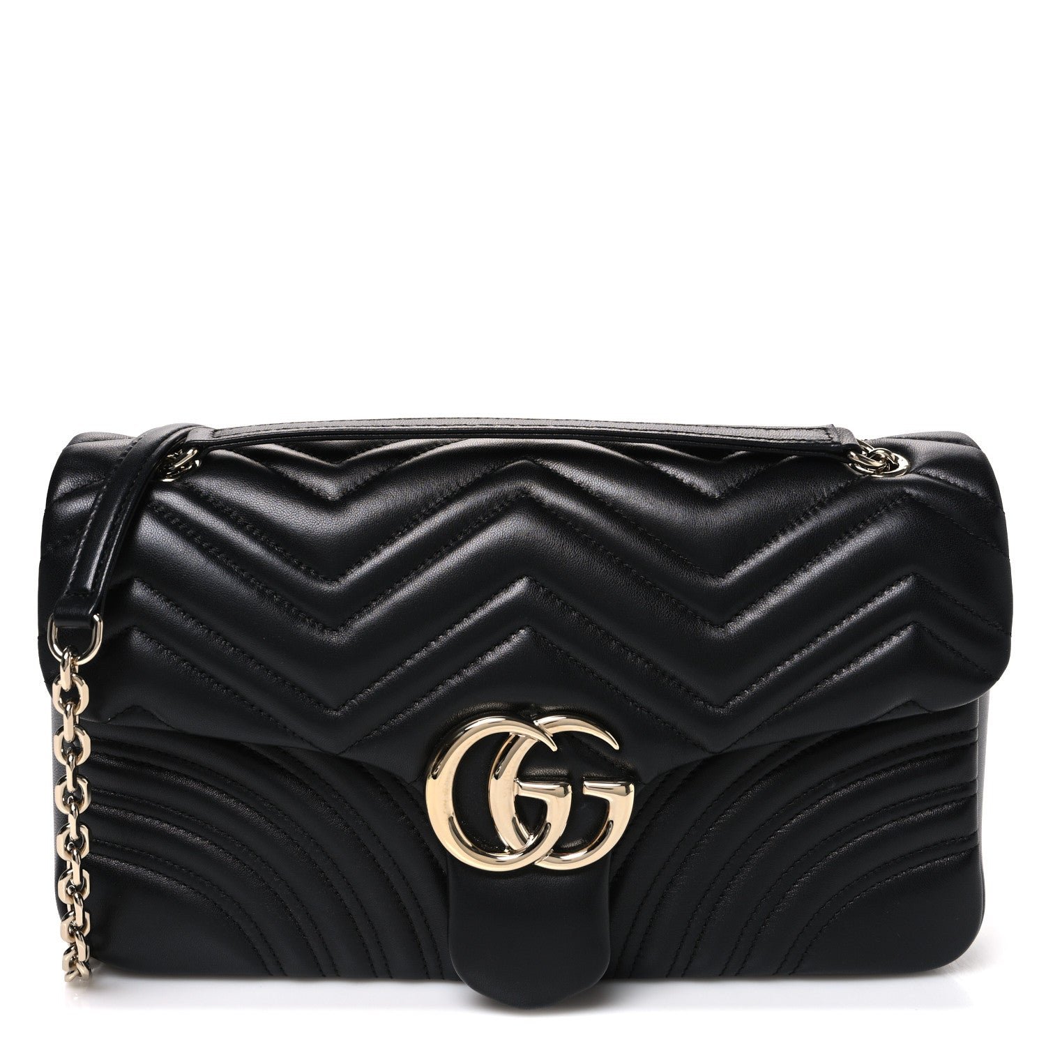 Gucci Lambskin Matelasse Large GG Marmont Shoulder Bag Black