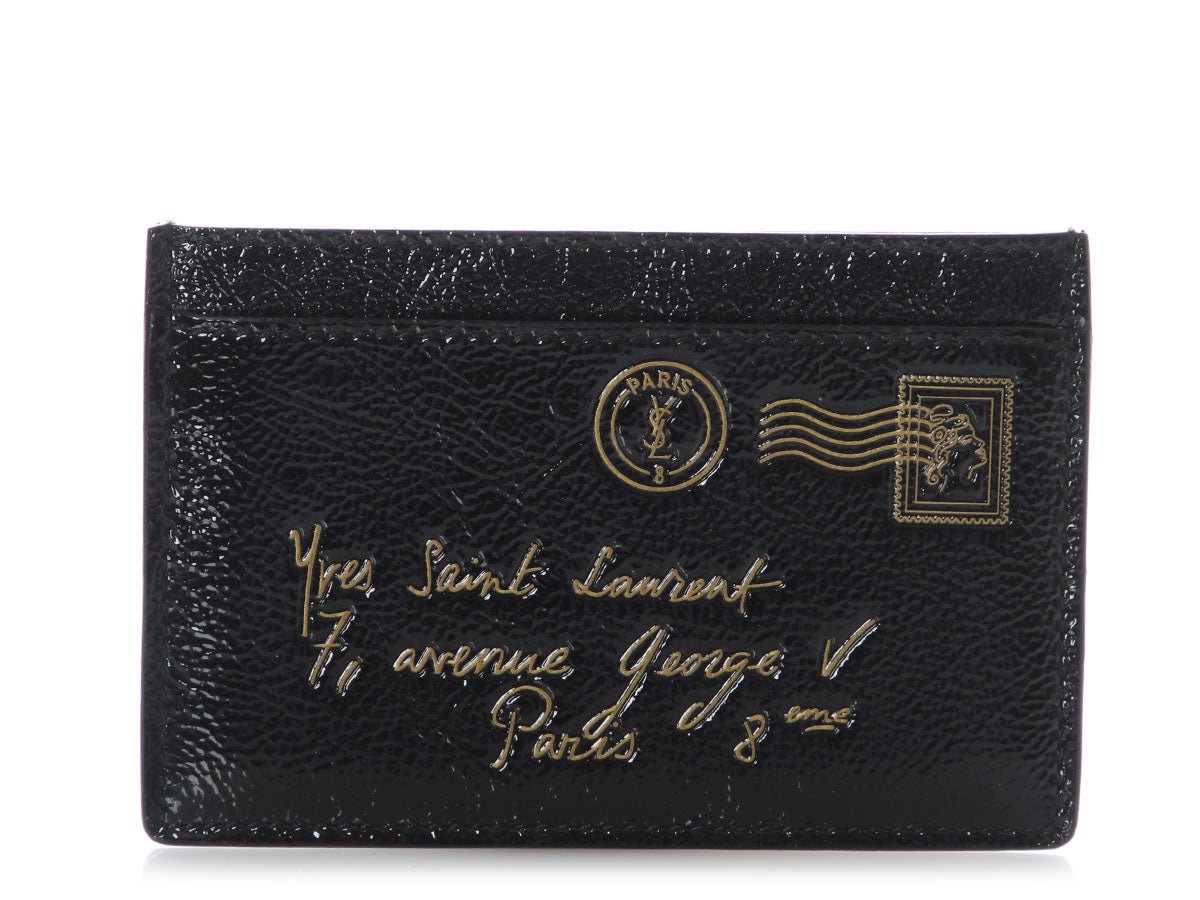 Saint Laurent YSL Black Patent Y-Mail Card Case