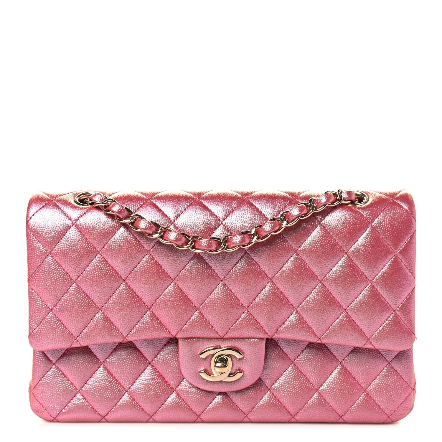 Chanel Iridescent Caviar Quilted Medium Double Flap Dark Pink