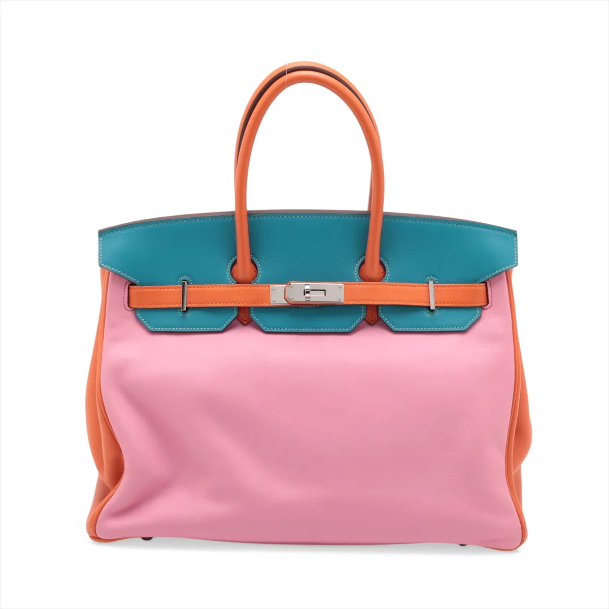 Hermès Birkin 35 Le Tournay Veau Swift Pink x orange x blue paon Silver Metal Fi