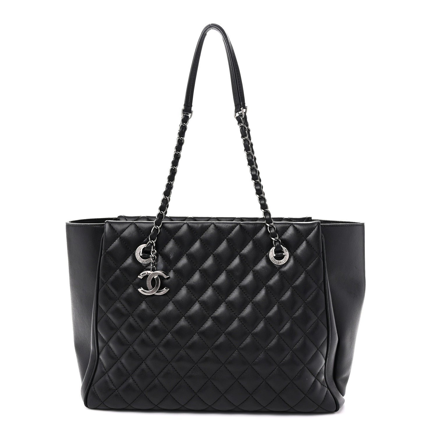 Chanel Lambskin Quilted Shopping Tote Black