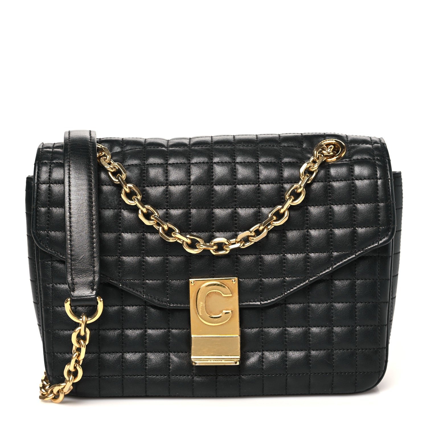 Celine Calfskin Quilted Medium C Bag Black