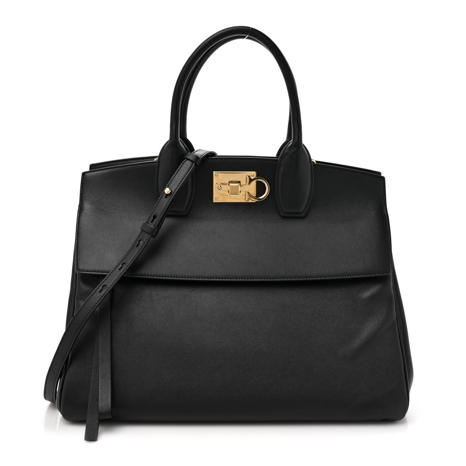 Salvatore Ferragamo Calfskin Large Studio Bag Black