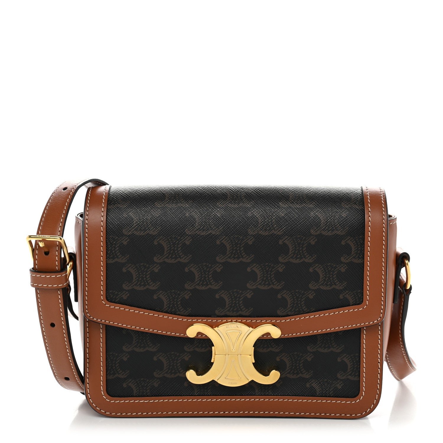 Celine Calfskin Triomphe Canvas Teen Triomphe Bag Tan