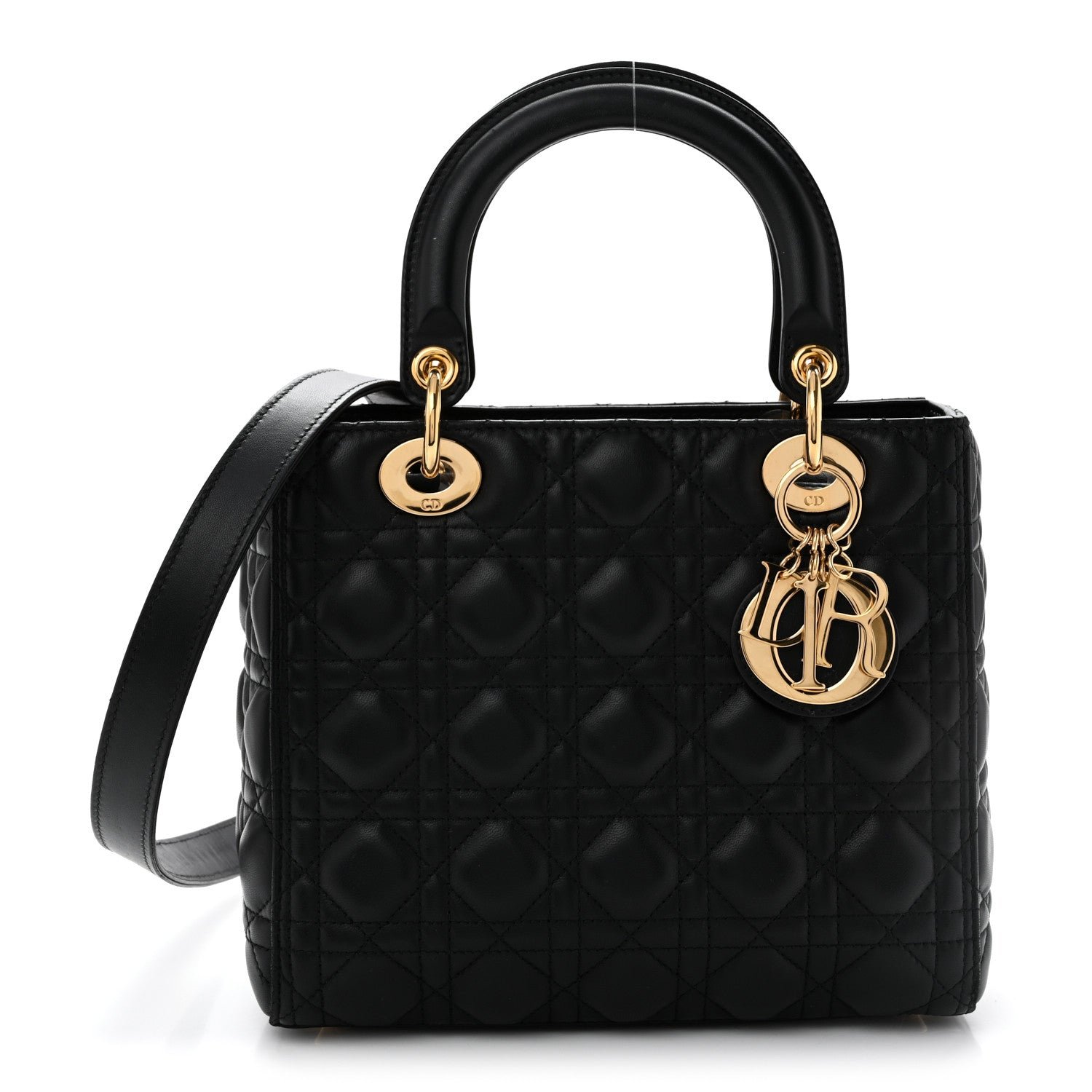 Christian Dior Lambskin Cannage Medium Lady Dior Black