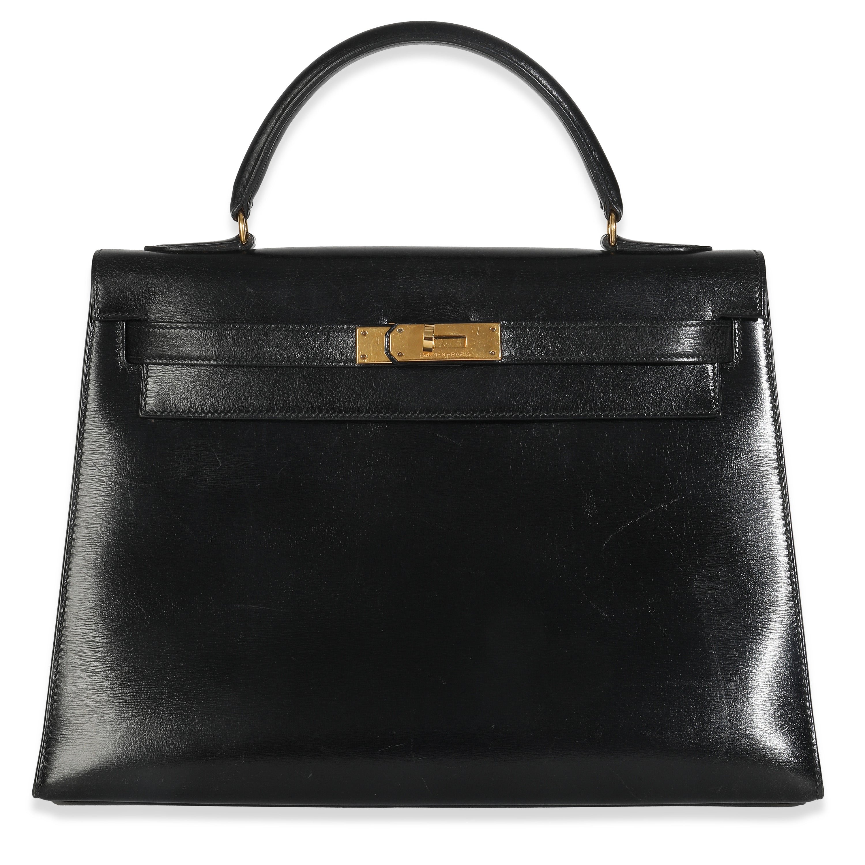 Hermes Vintage Black Box Sellier Kelly 32 GHW