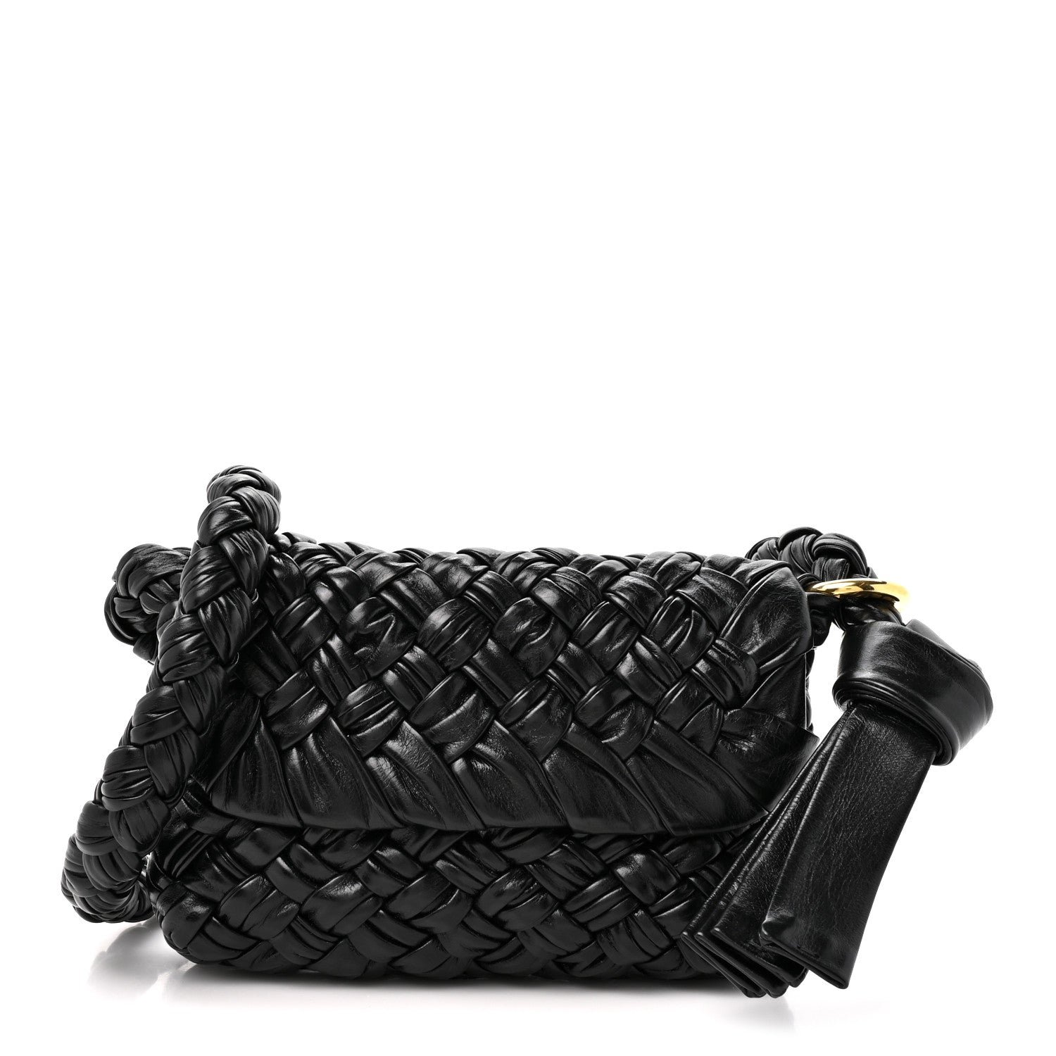 Bottega Veneta Calfskin Foulard Intreccio Kalimero Città Shoulder Bag Black