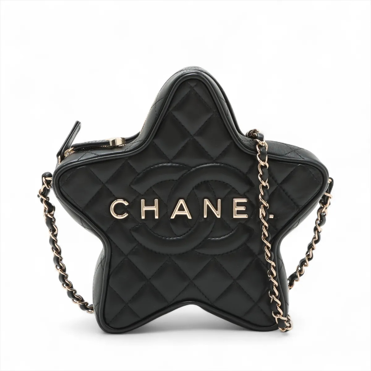 Chanel Matelasse Lambskin Chain Shoulder Bag Star Black Gold Metal Fittings rand