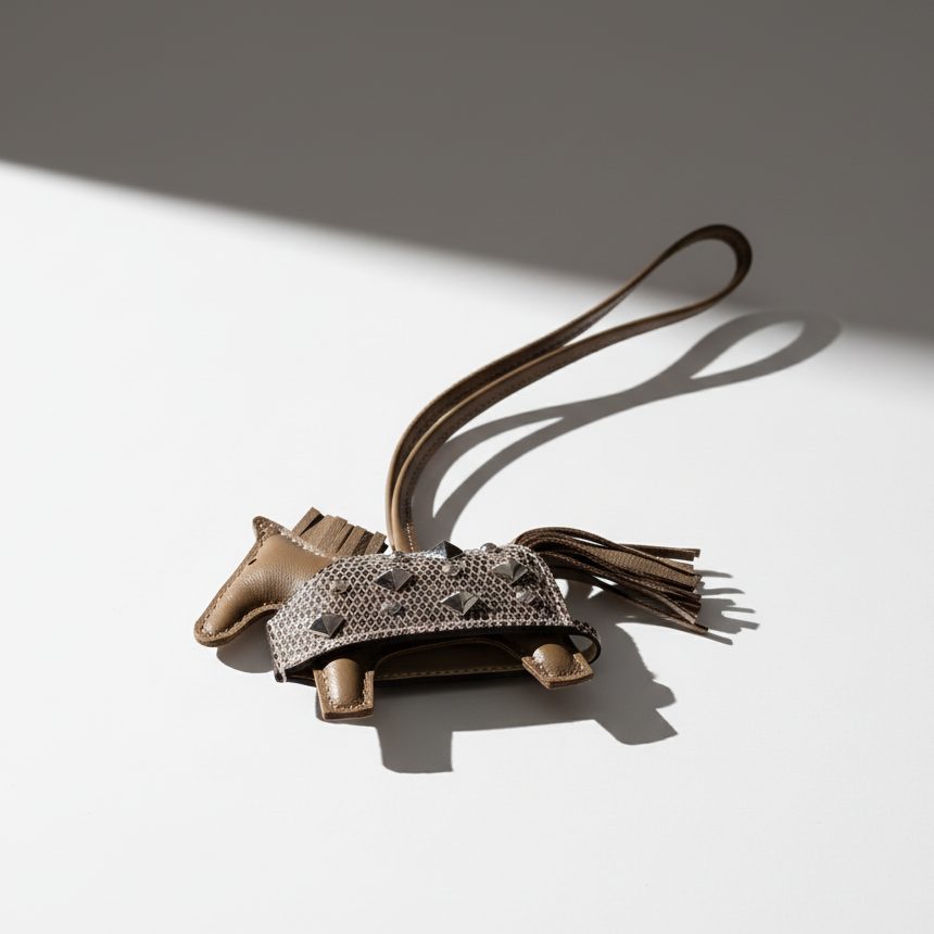 Hermes Hermès Rodeo PM Rock Charm Ombre Lizard & Milo Lambskin Palladium Studs