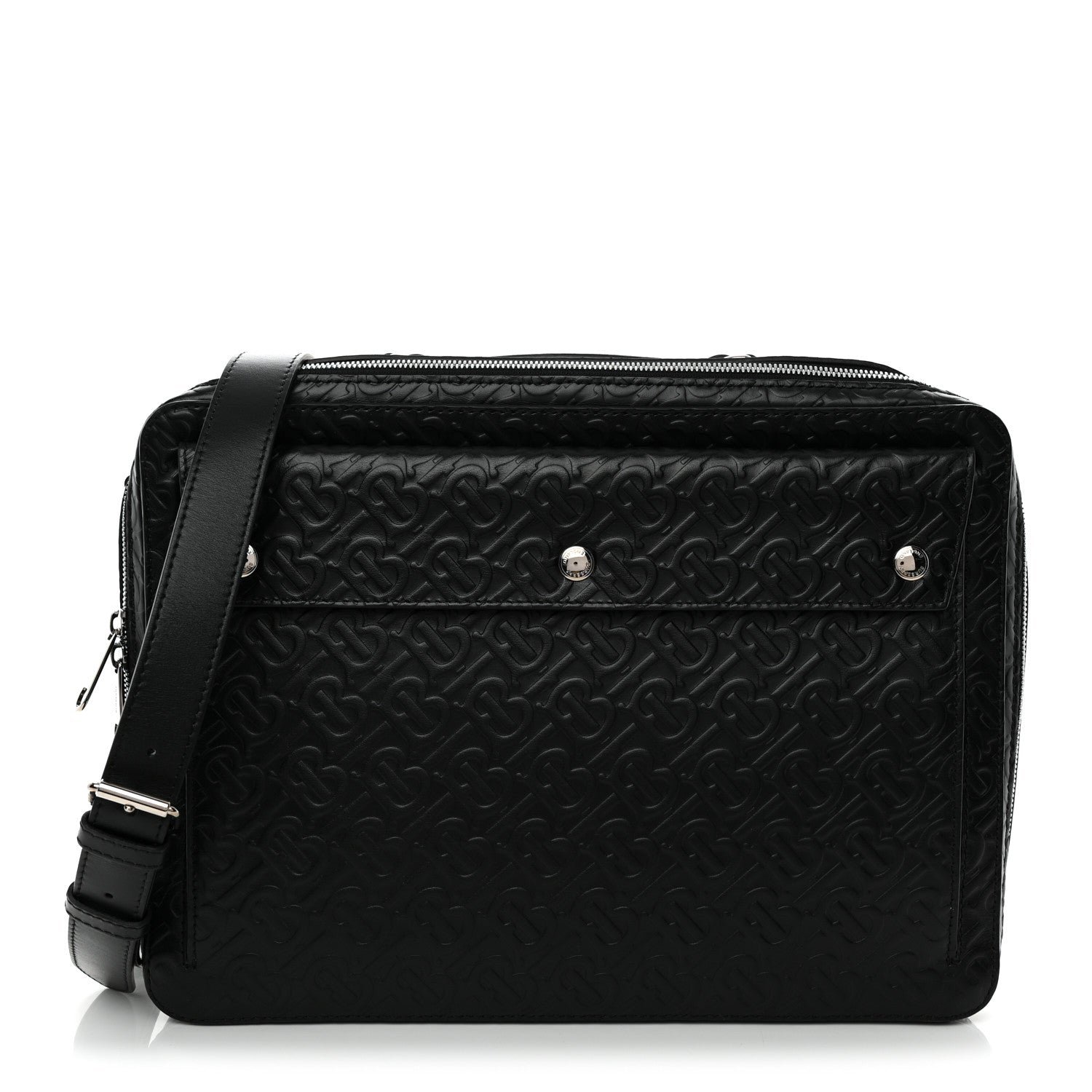 Burberry Calfskin Embossed TB Triple Stud Briefcase Black