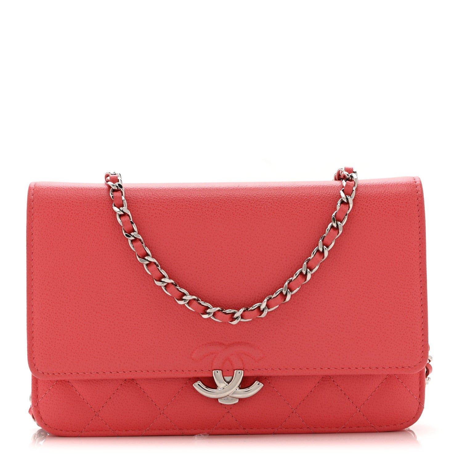 Chanel Grained Calfskin Quilted CC Box Wallet On Chain WOC Pink