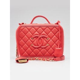 Chanel Chanel Red Quilted Caviar Leather Filigree Vanity Case Bag