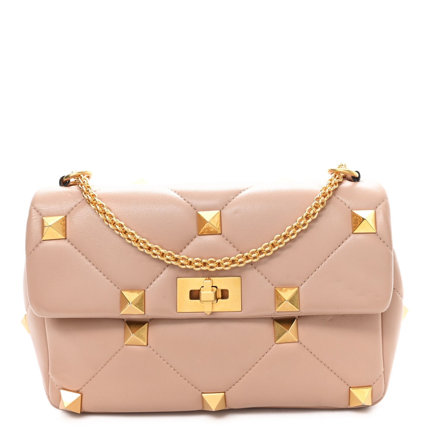 Valentino Garavani Nappa Large Roman Stud Shoulder Bag Rose Cannelle