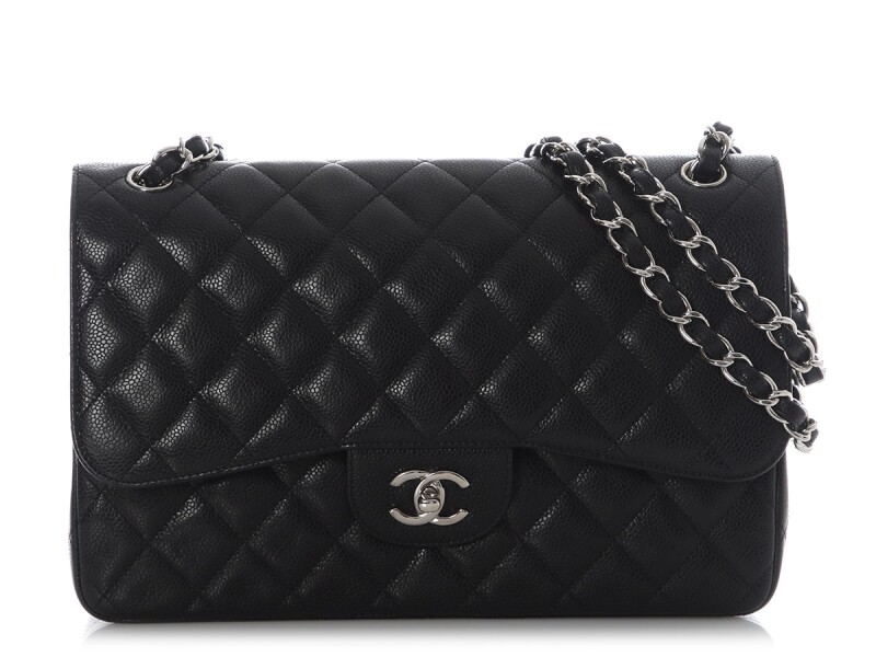 Black Quilted Caviar Jumbo Classic Double Flap Bag Silver Hardware, 2012