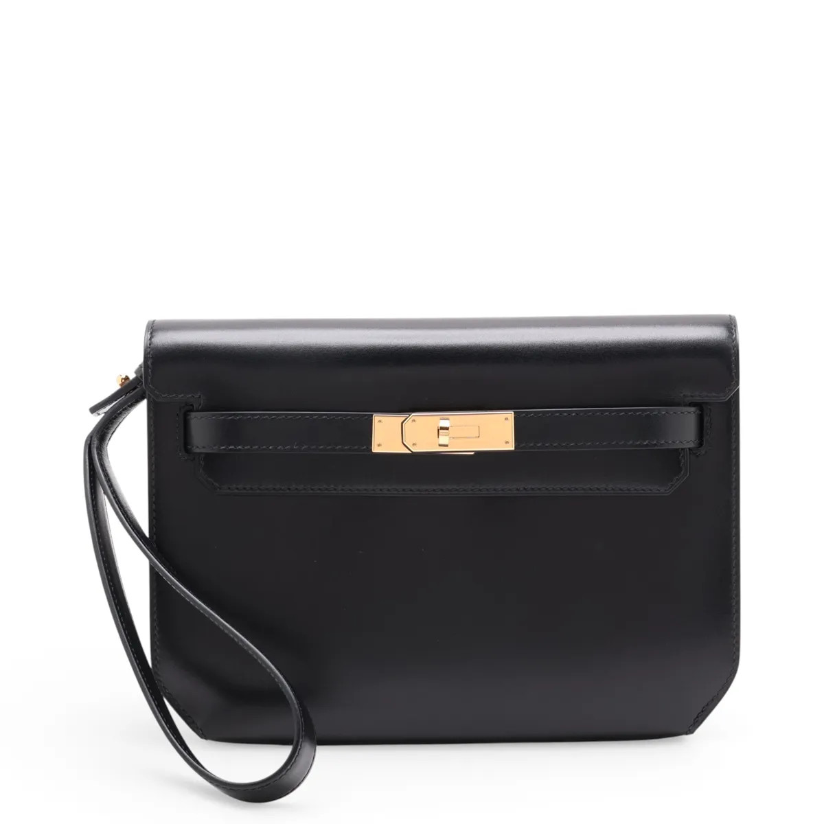 Hermès Kelly Depeche 25 Box calf Black Gold Metal Fittings
