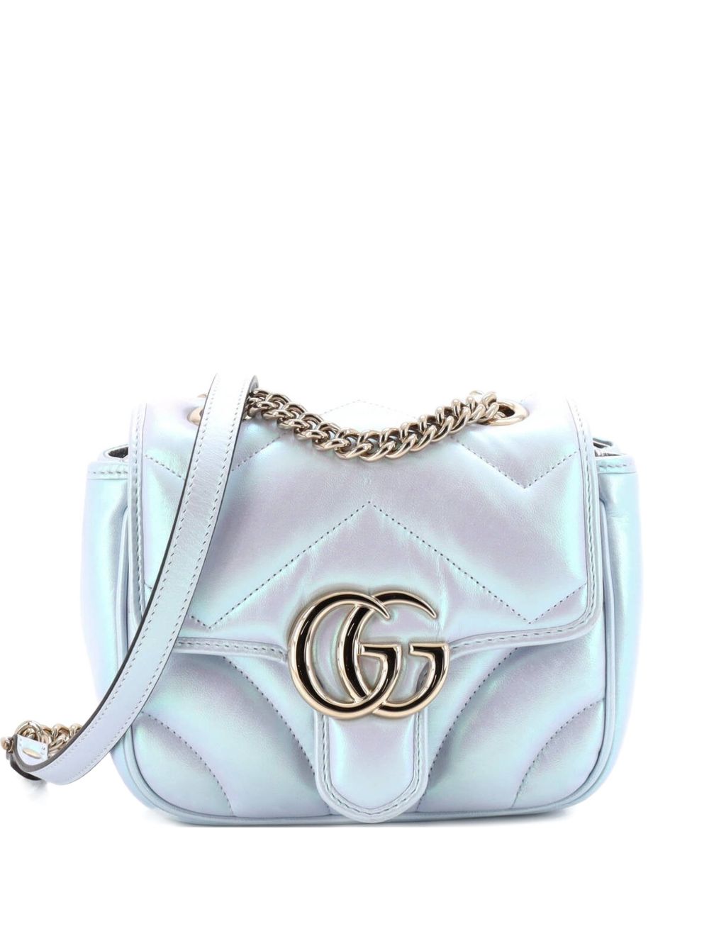 GG Marmont Square Flap Bag Chevron Iridescent Leather Mini shoulder bag