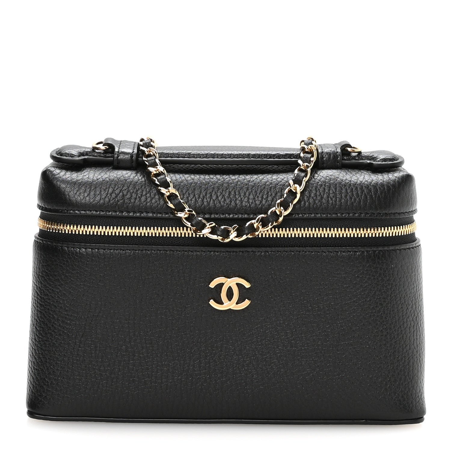 Chanel Grained Calfskin Small Supple Trapeze Vanity With Chain Black