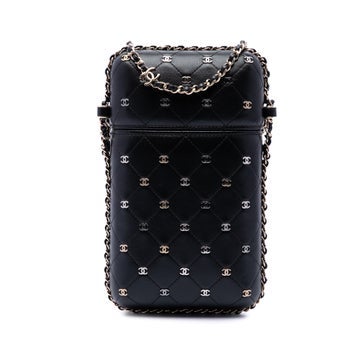 CC Quilted and Studded Lambskin Chain Around Phone Holder
