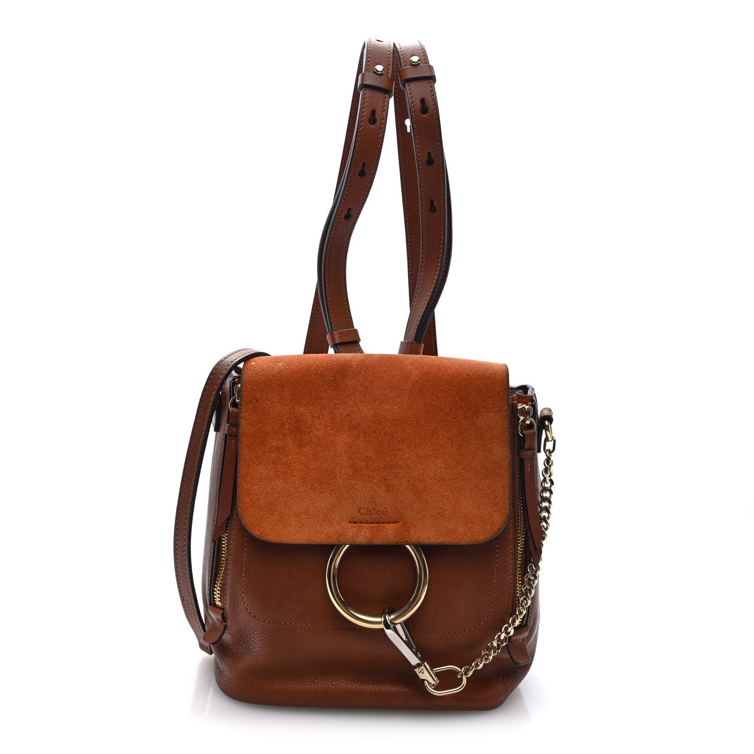 Chloe Suede Calfskin Medium Faye Backpack Tan