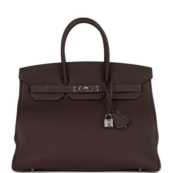 Hermes Pre-owned Hermes Birkin 35 Chocolate Togo Palladium Hardware