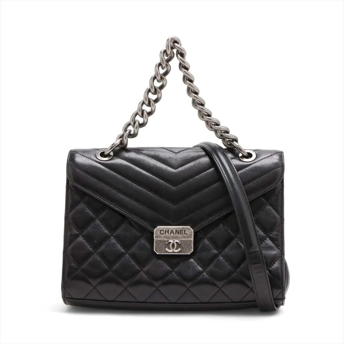 Chanel Matelasse Lambskin 2 Way Shoulder Bag Black Gunmetal Fittings 23XXXXXX