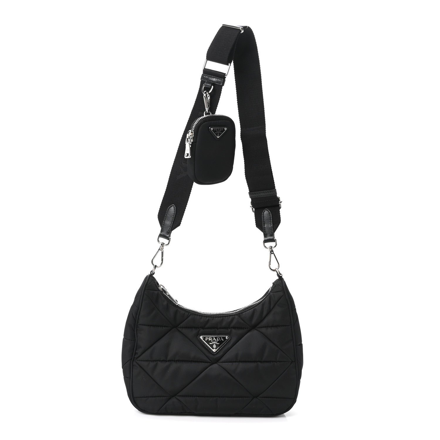 Prada Re-Nylon Triangle Padded Patchwork Shoulder Bag Black
