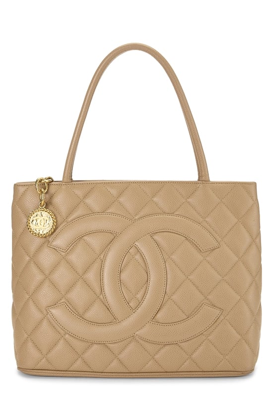 Beige Quilted Caviar Medallion Tote
