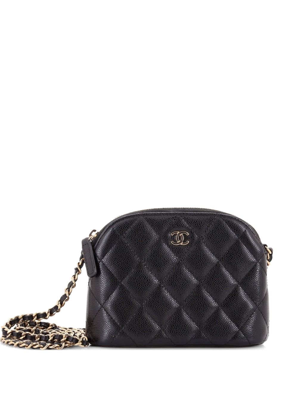 CC Dome Zip Clutch with Chain Quilted Caviar Mini crossbody bag