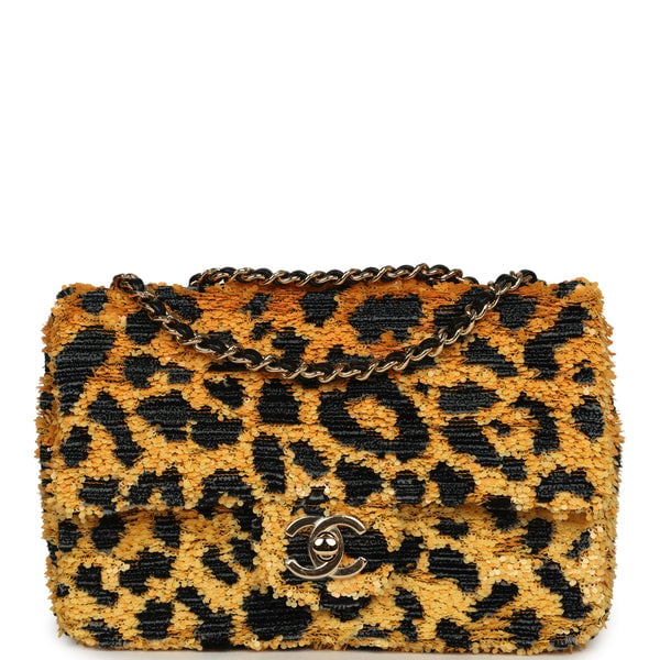Chanel Mini Cheetah Print Flap Bag Orange, Black Sequin Gold Hardware