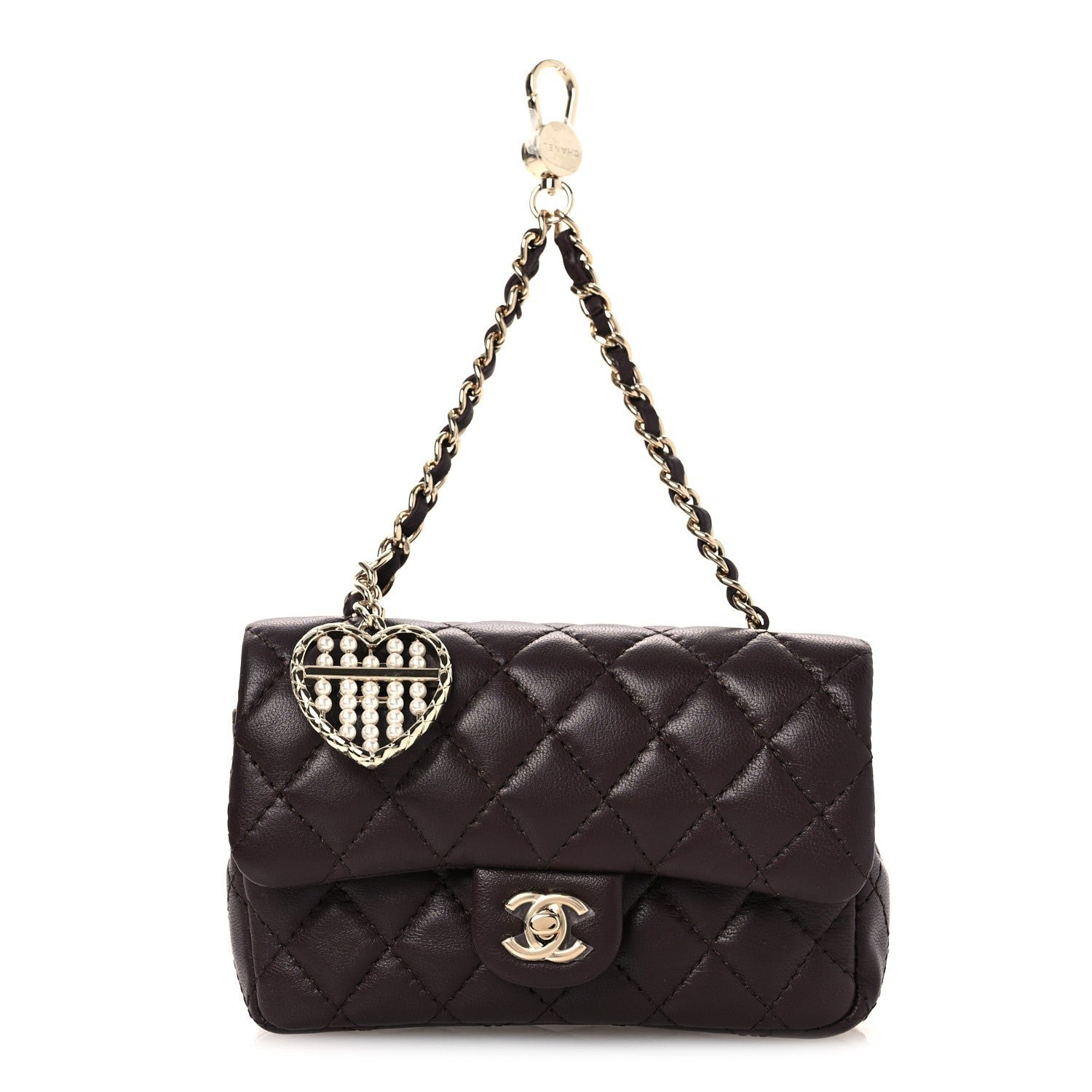 Chanel Lambskin Quilted Mini Flap Bag Charm With Hook Dark Brown