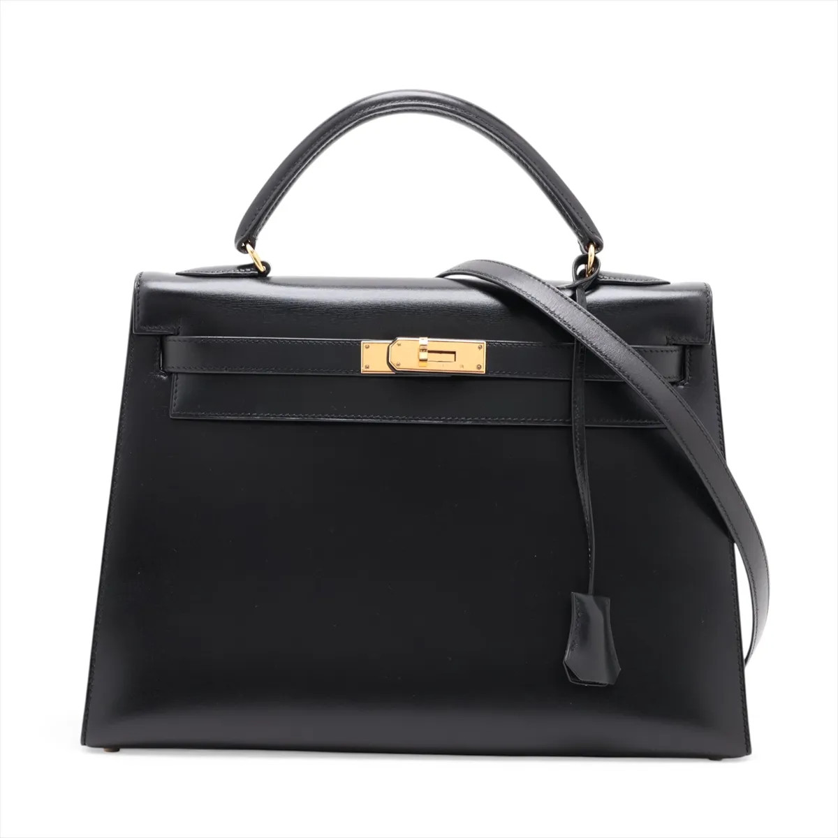 Hermès Kelly 32 Serie Box calf Black Gold Metal Fittings