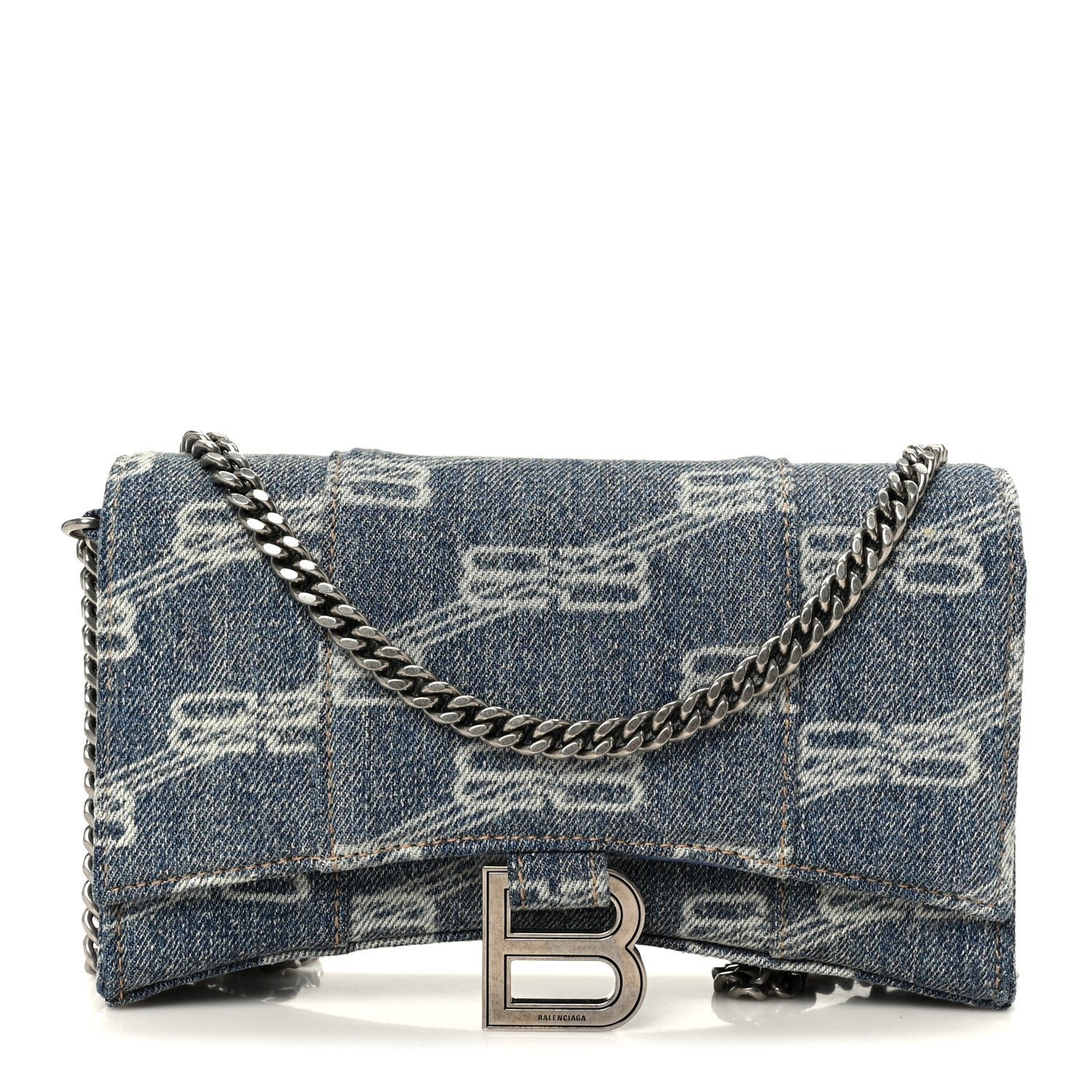 Balenciaga Denim BB Monogram Hourglass Chain Bag Blue