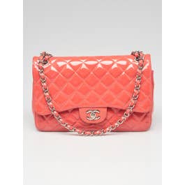 Chanel Chanel Pink Quilted Patent Leather Classic Jumbo Double Flap Bag	