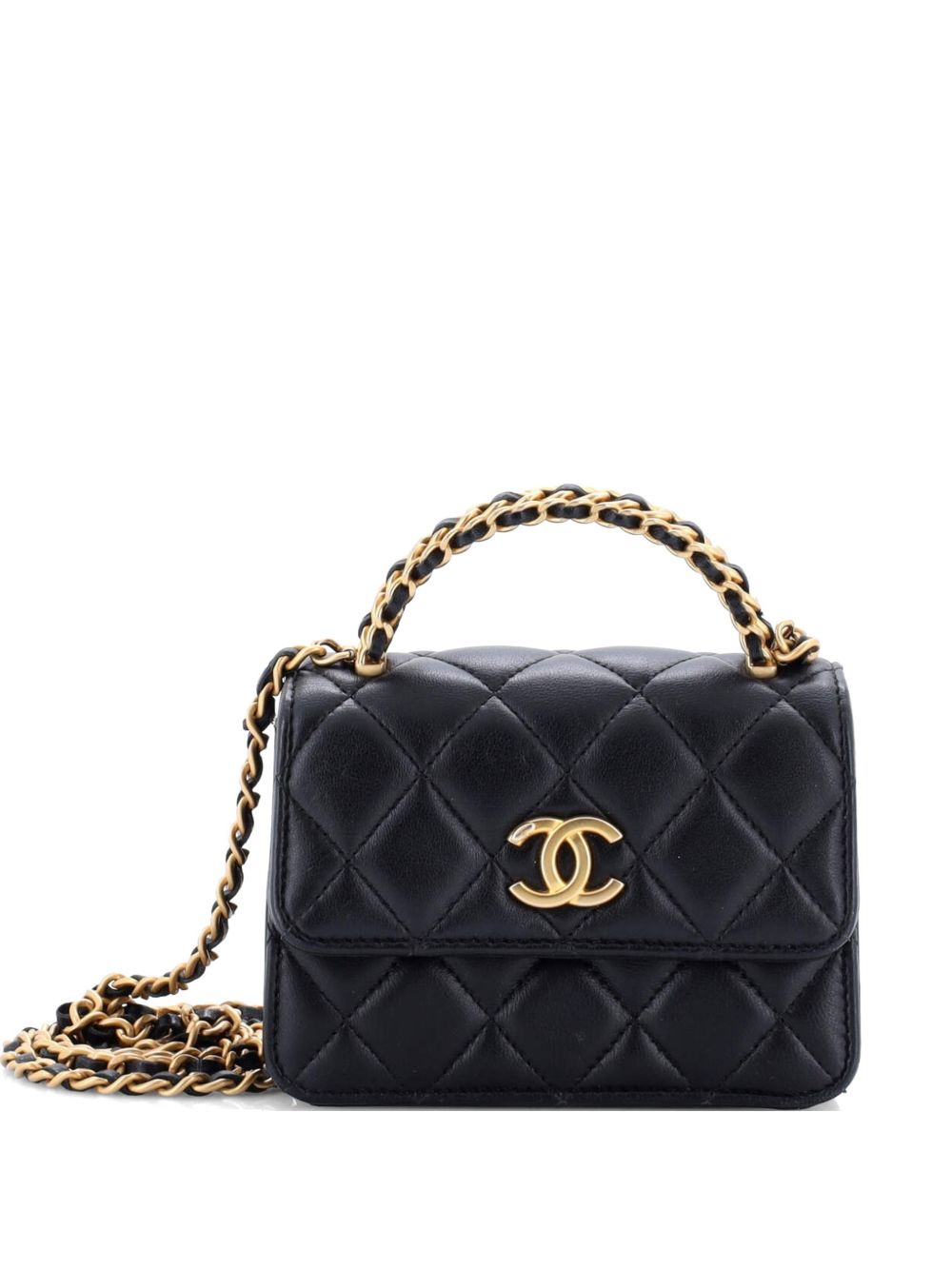 Woven Top Handle CC Flap Clutch on Chain Quilted Lambskin Small satchel