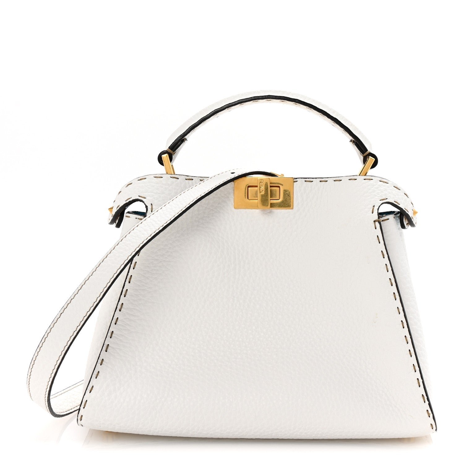 Fendi Cuoio Romano Selleria Medium Peekaboo Iconic Essentially Satchel White Papiro Pool