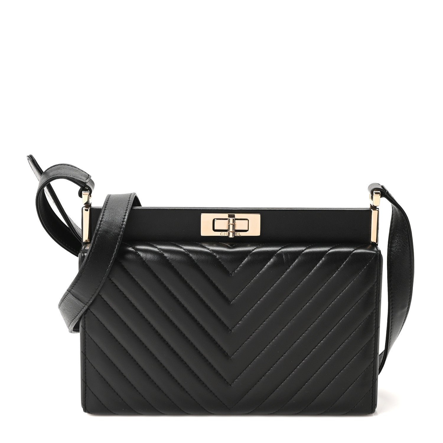 Chanel Lambskin Chevron Reissue Quilted Clutch Bag Black