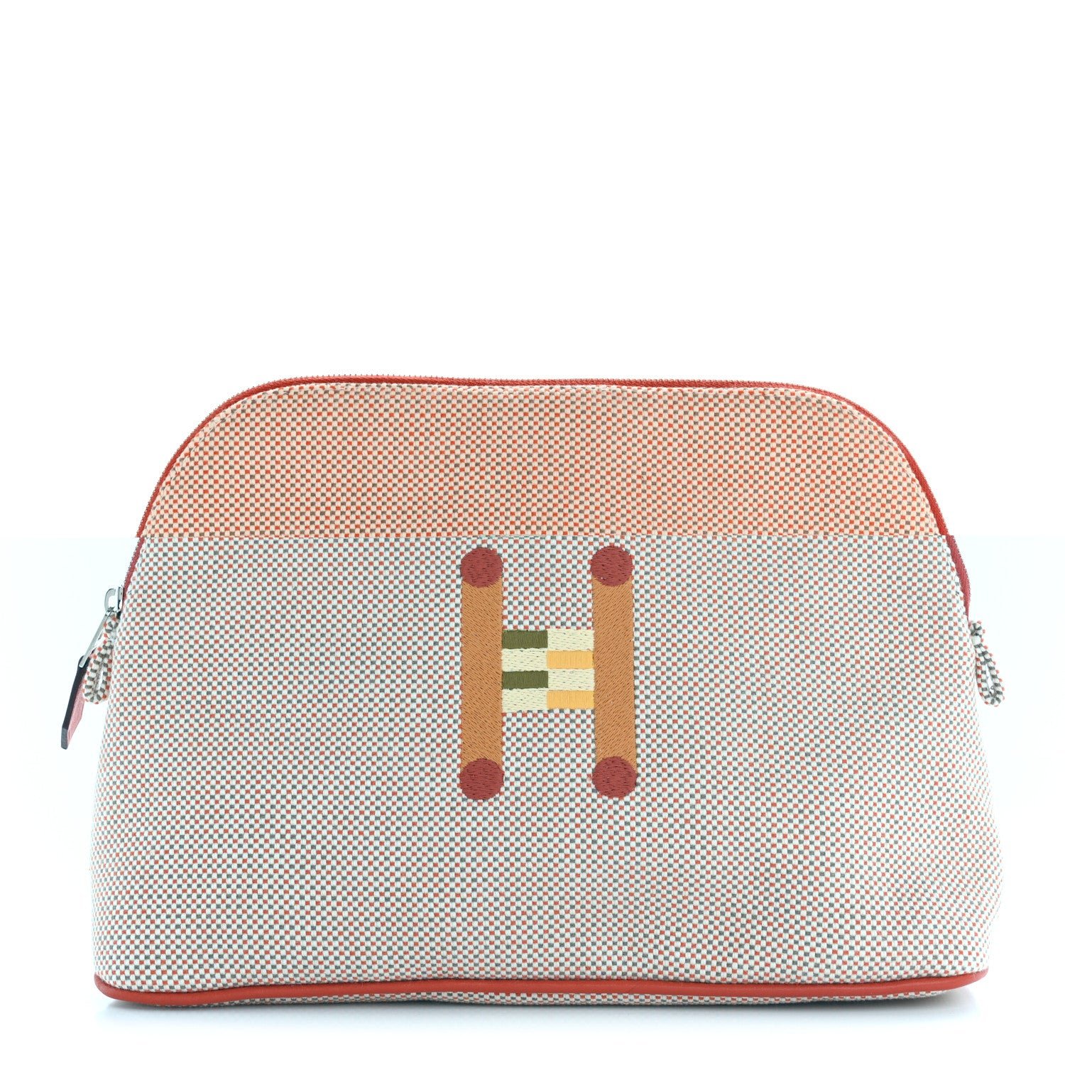 Hermes Cotton Canvas Crazy H Medium Bolide Case Orange Ficelle