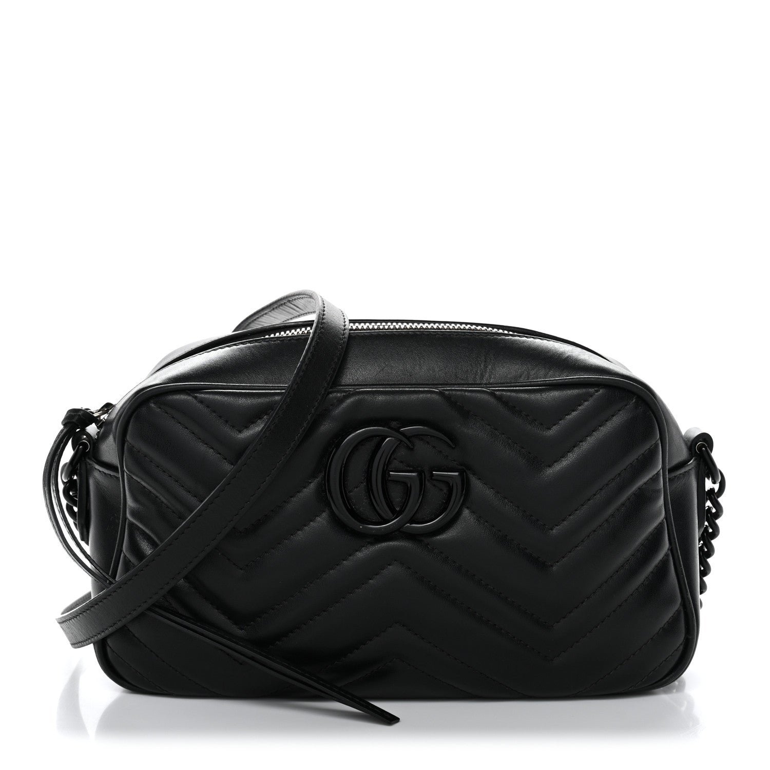 Gucci Calfskin Matelasse Monochrome Small GG Marmont Chain Shoulder Bag Black