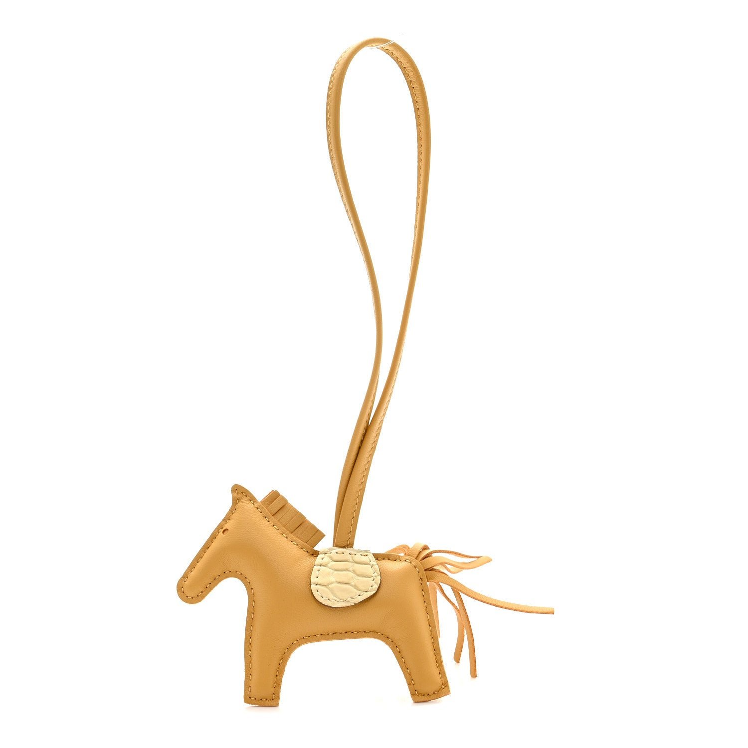 Hermes Milo Lambskin Matte Alligator Touch Grigri Rodeo Horse Bag Charm PM Paille Vanille