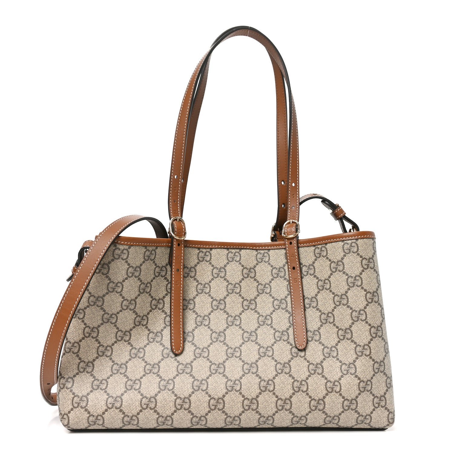 Gucci GG Supreme Monogram Emblem Medium Tote Bag Beige Dark Brown