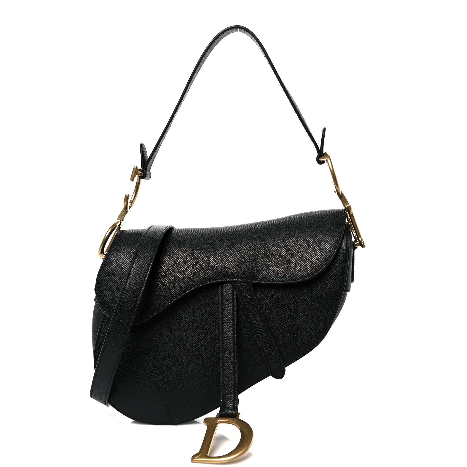 Christian Dior Grained Calfskin Saddle Bag With Strap Black